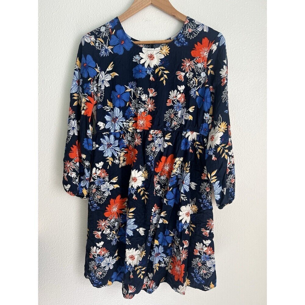 Old Navy Maternity Navy Blue Floral Babydoll Dress Boho Lagenlook Picnic Spring